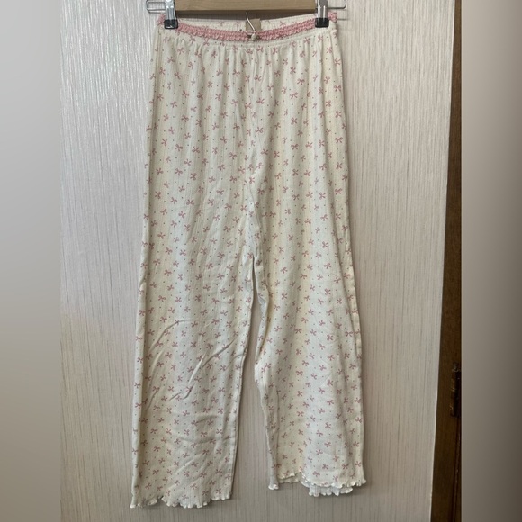 White Pajama Pants with Pink Bow Pattern coquette size xs - Picture 1 of 6